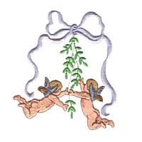 Cherubs angels in a bow frame, baby pack, needle passion embroidery machine embroidery design, ART PES HUS JEF AND DST formats